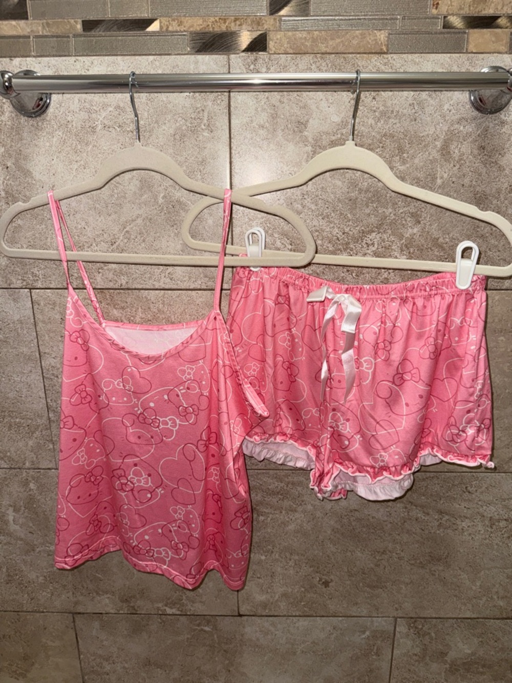 Pink Printed Satin Cami & Shorts Sleep Set